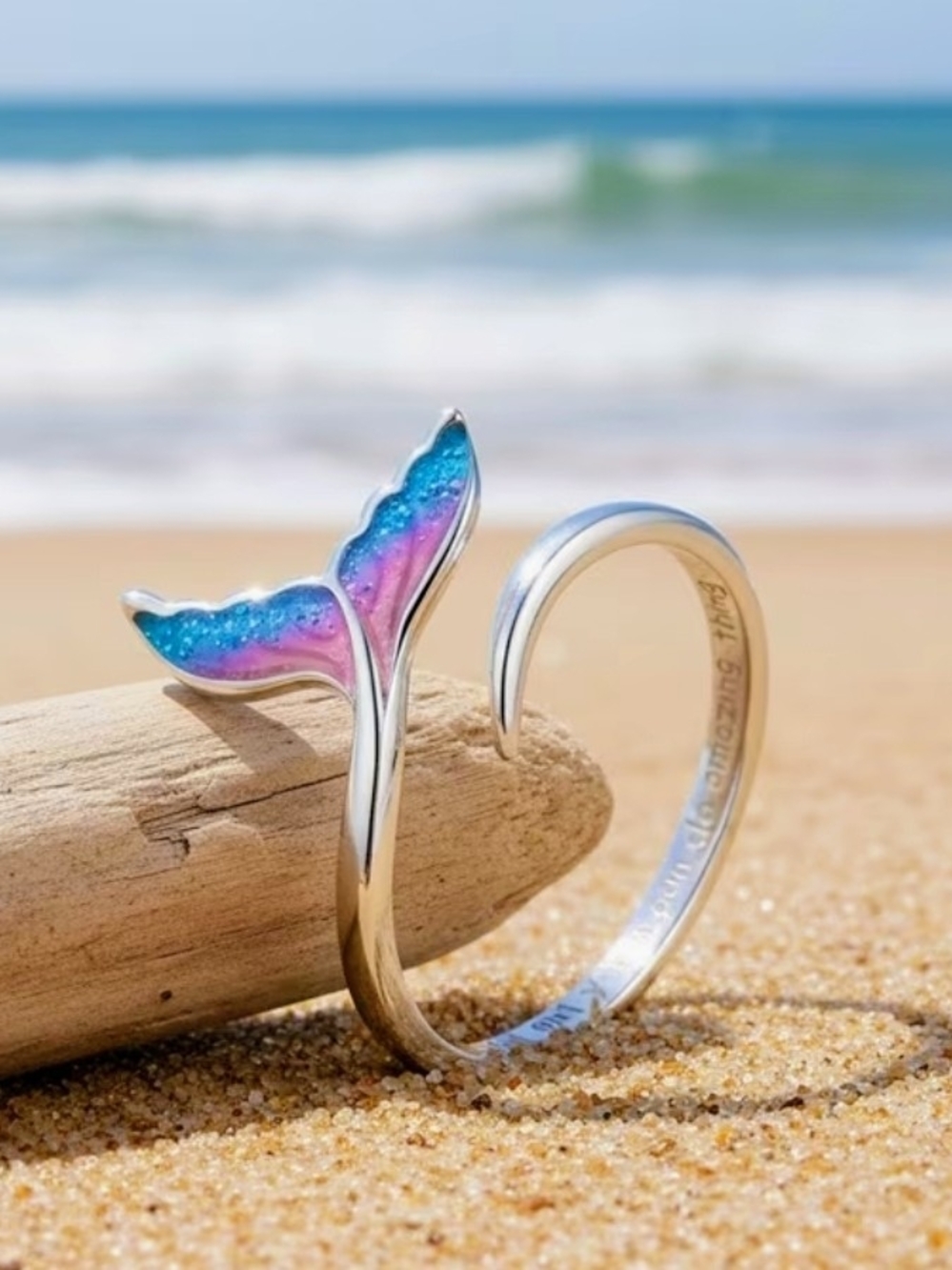 NWOT Mermaid Tail Open Stainless Ring in Blue-Purple Enamel.